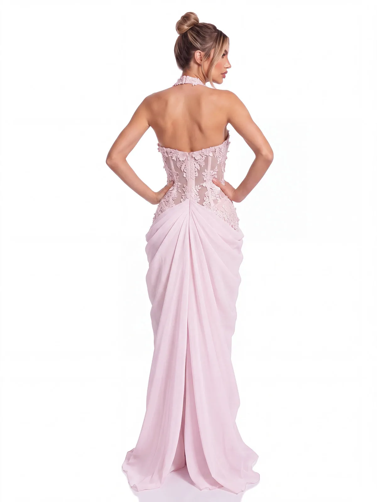Fantasia Halterneck Lace Ruched Maxi Dress sold by Mew Mews product image thumbnail 4