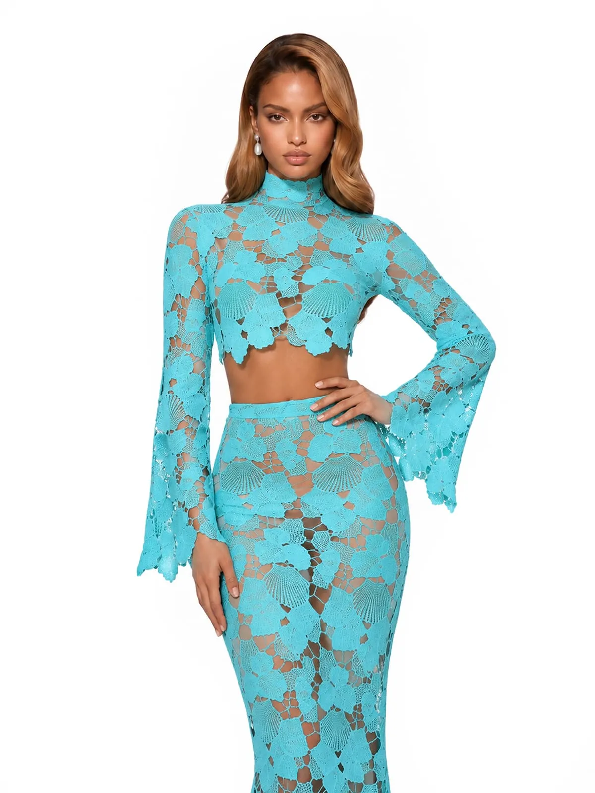 Senvora Long Sleeve Cutout Skirt Set sold by Mew Mews product image thumbnail 2