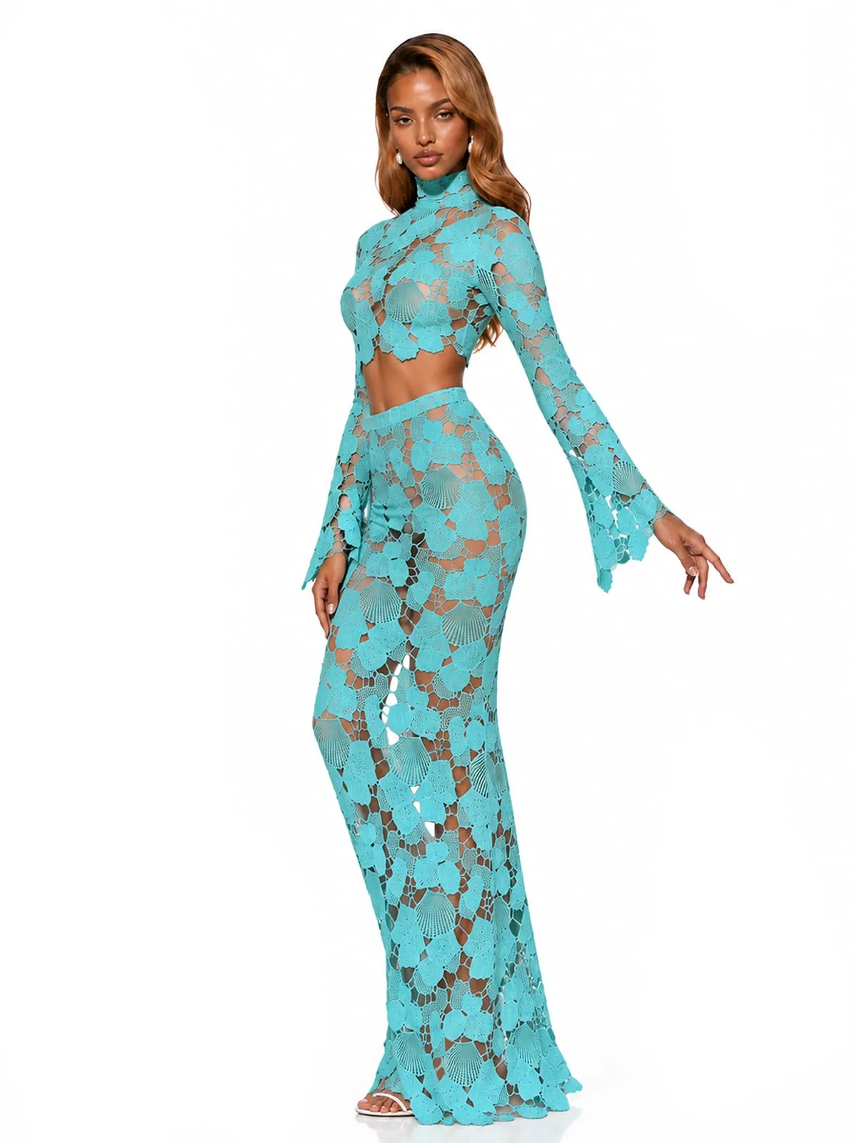 Senvora Long Sleeve Cutout Skirt Set sold by Mew Mews product image thumbnail 3