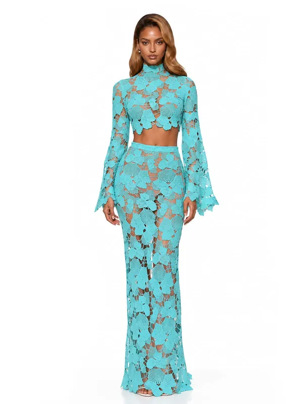 Senvora Long Sleeve Cutout Skirt Set made by Mew Mews