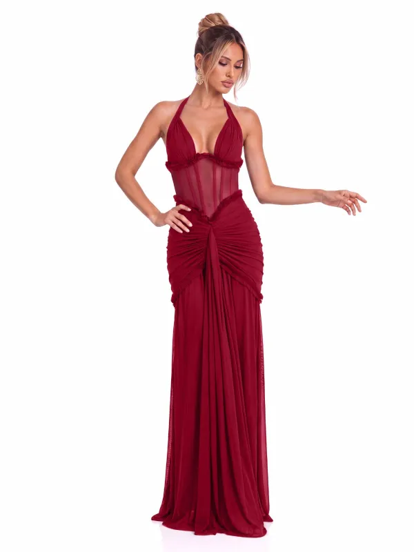 Liorqen Halterneck Ruched Maxi Dress made by Mew Mews