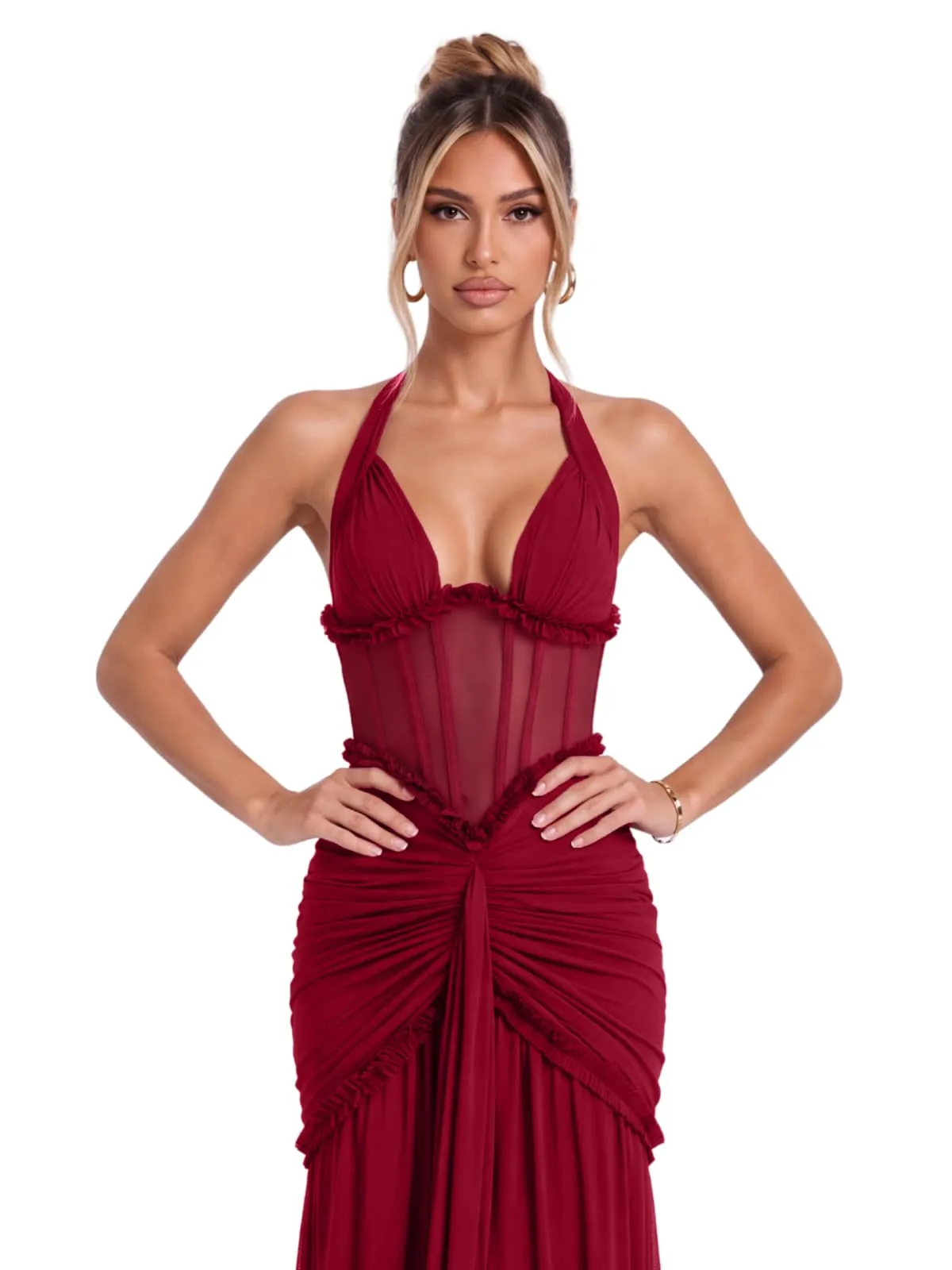 Liorqen Halterneck Ruched Maxi Dress sold by Mew Mews product image thumbnail 3