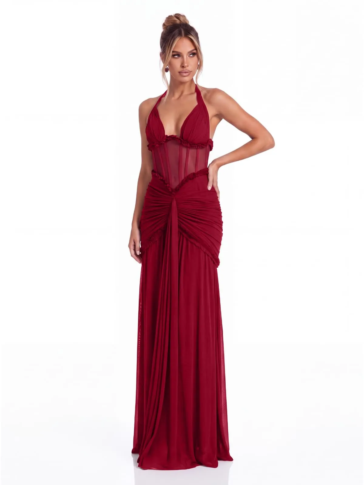 Liorqen Halterneck Ruched Maxi Dress sold by Mew Mews product image thumbnail 4