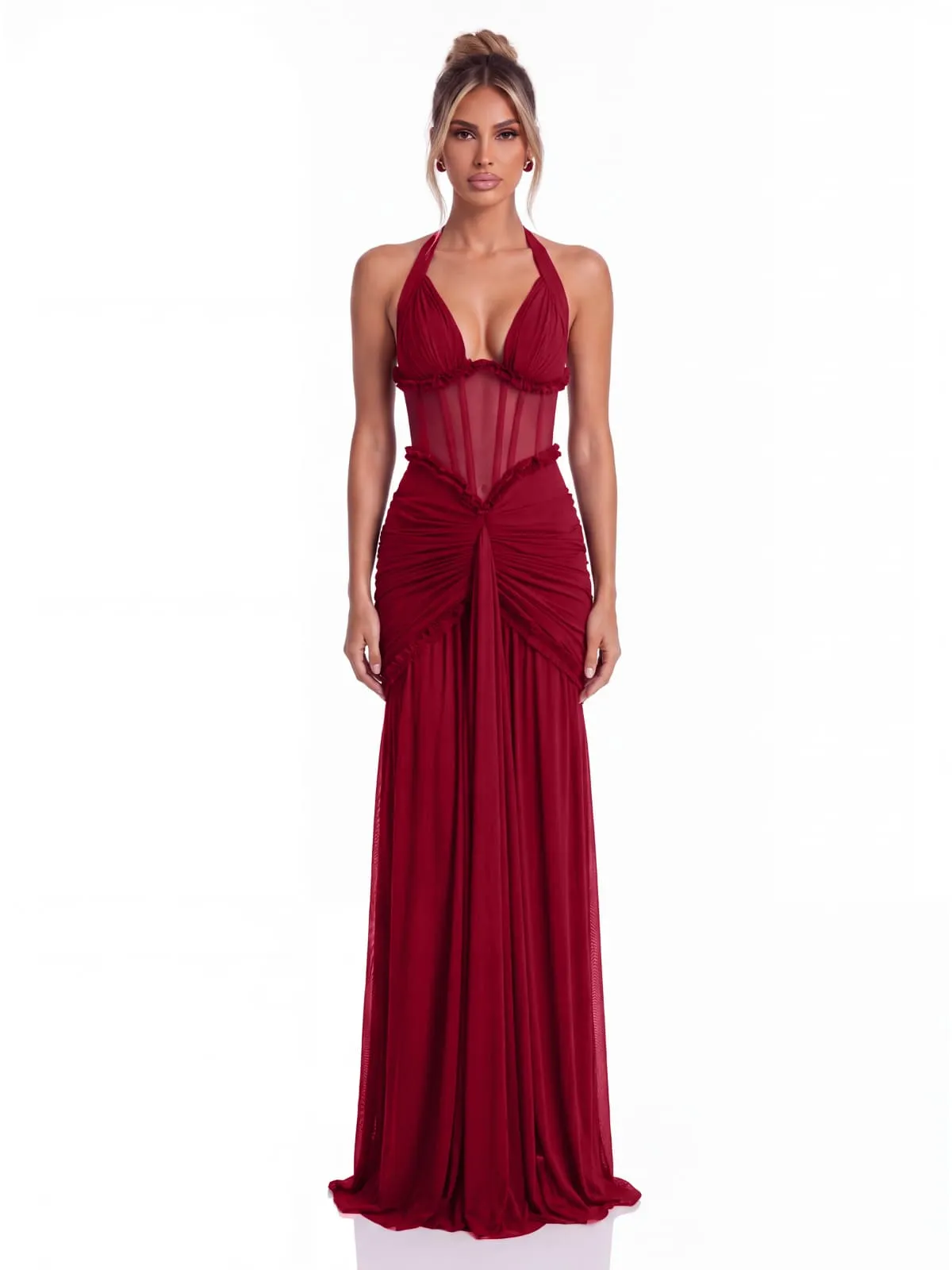 Liorqen Halterneck Ruched Maxi Dress sold by Mew Mews product image thumbnail 2
