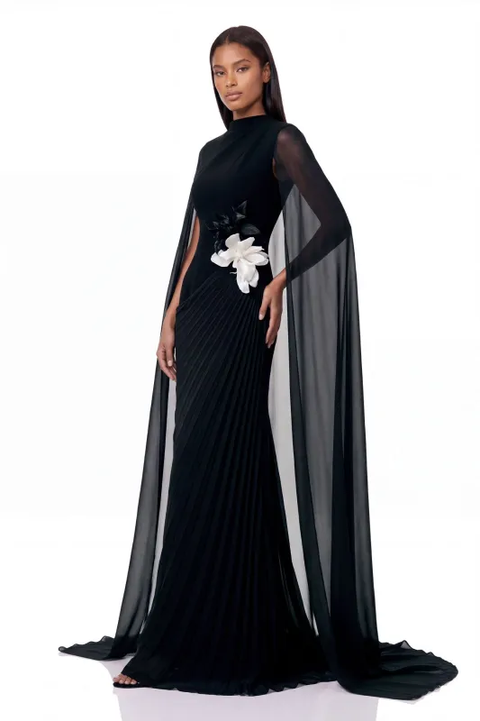 Xevane Cape Sleeve Ruched Maxi Dress made by Mew Mews