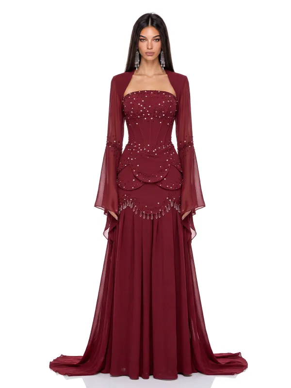 Soreq Cape Crystal Maxi Dress made by Mew Mews