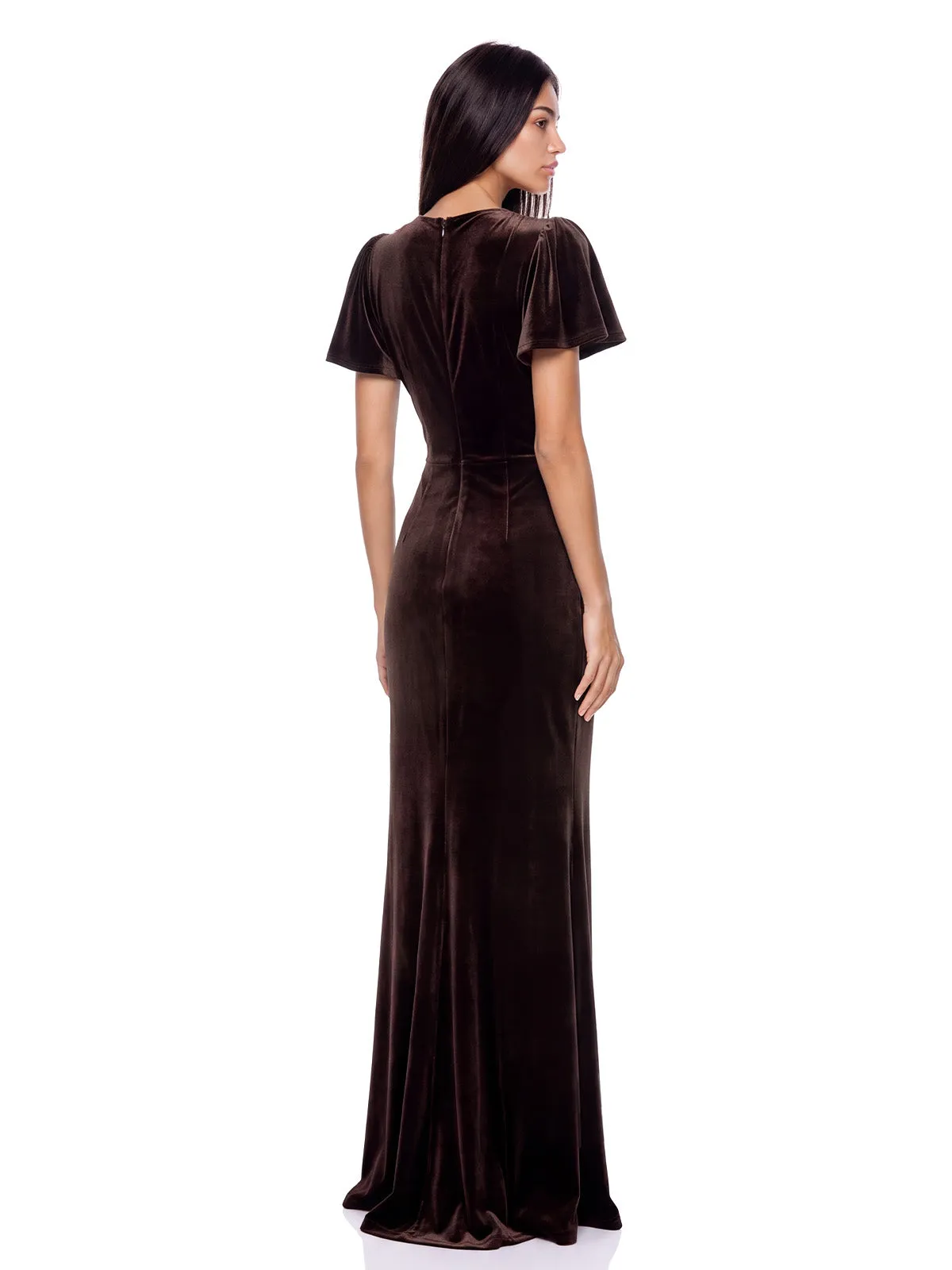 Hadas V Neck Ruched Velvet Maxi Dress sold by Mew Mews product image thumbnail 4