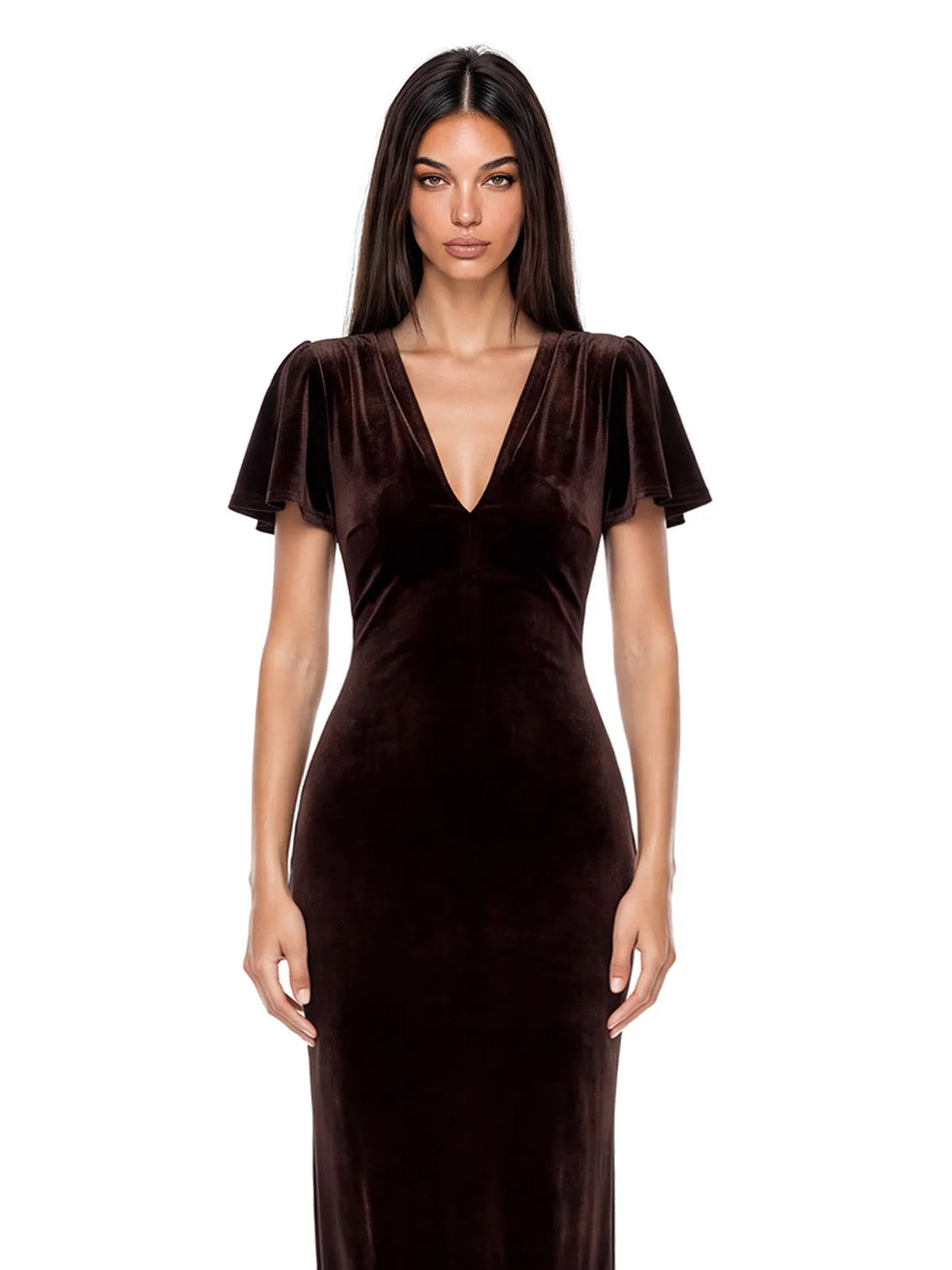 Hadas V Neck Ruched Velvet Maxi Dress sold by Mew Mews product image thumbnail 2