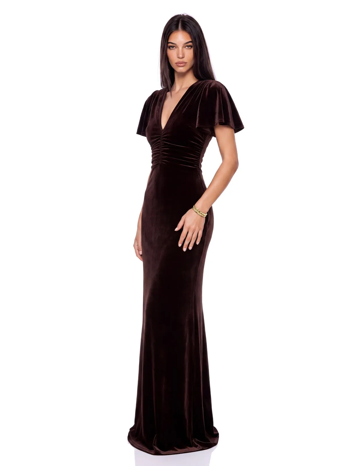 Hadas V Neck Ruched Velvet Maxi Dress sold by Mew Mews product image thumbnail 3