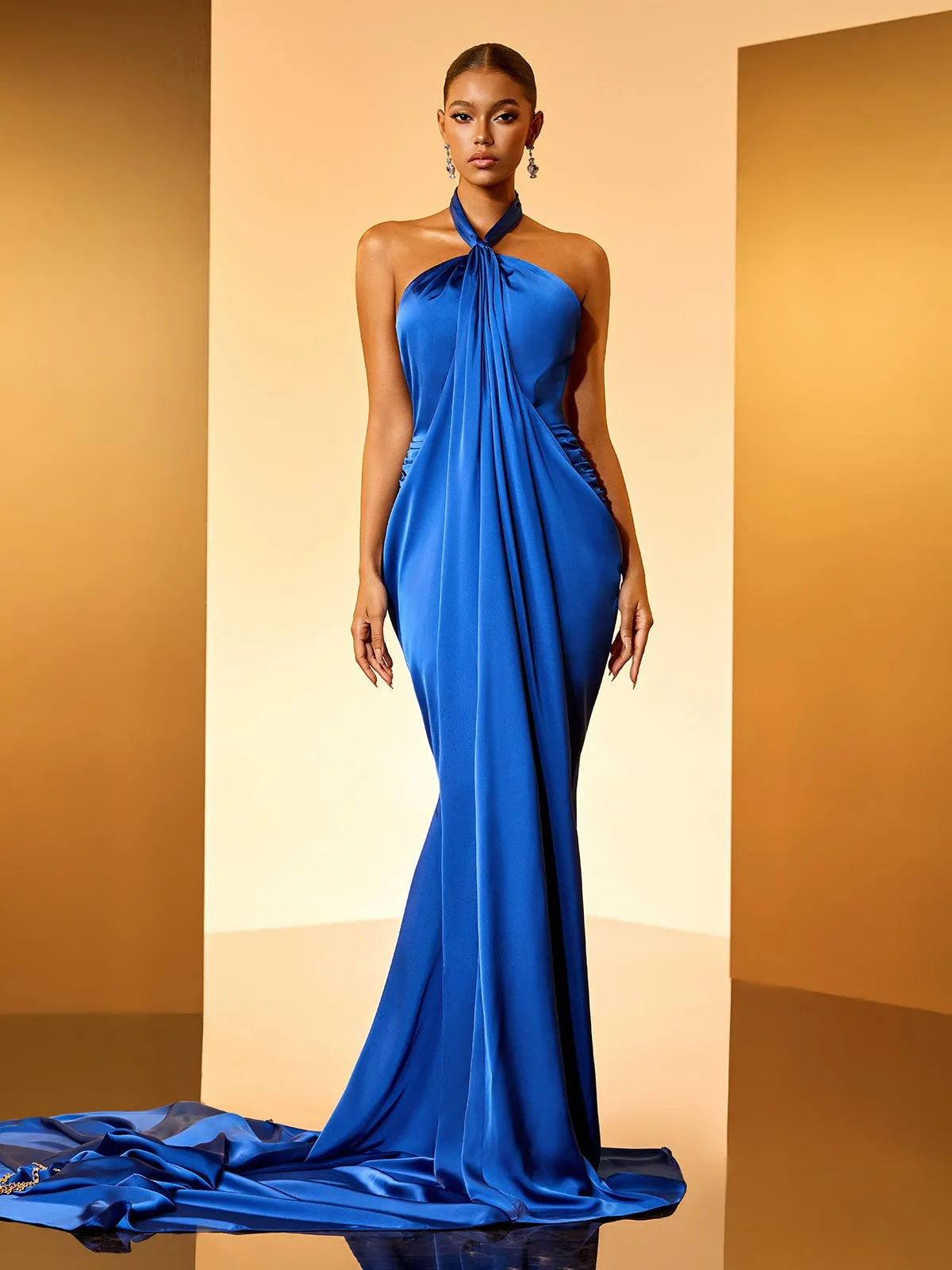 Brandis Halterneck Draped Satin Maxi Dress sold by Mew Mews product image thumbnail 3