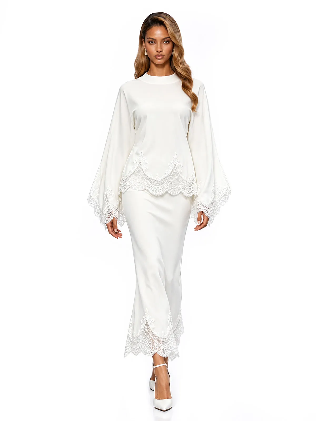 Turelia Lace Satin Skirt Set sold by Mew Mews