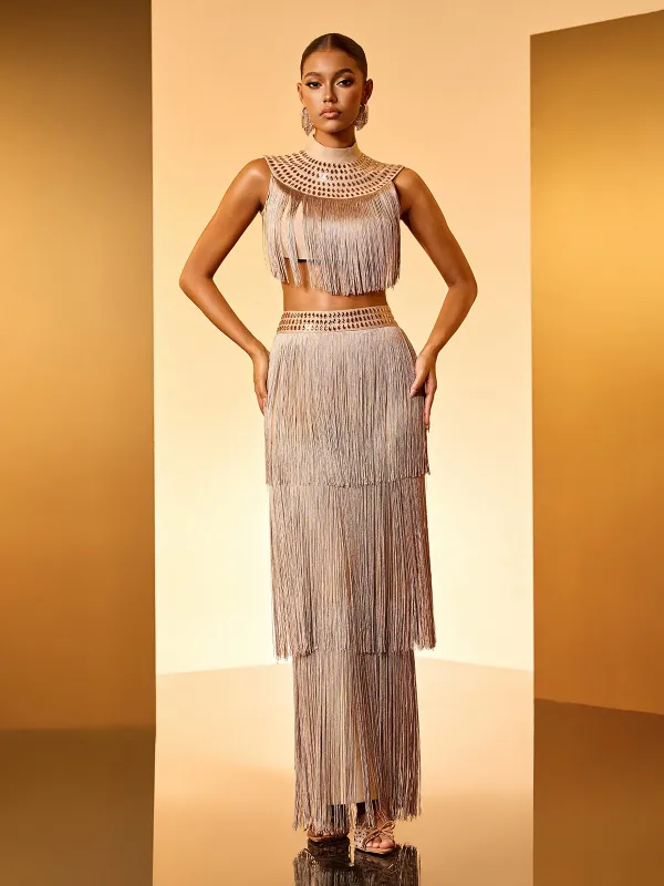 Guiliaine Rhinestone Fringe Skirt Set made by Mew Mews
