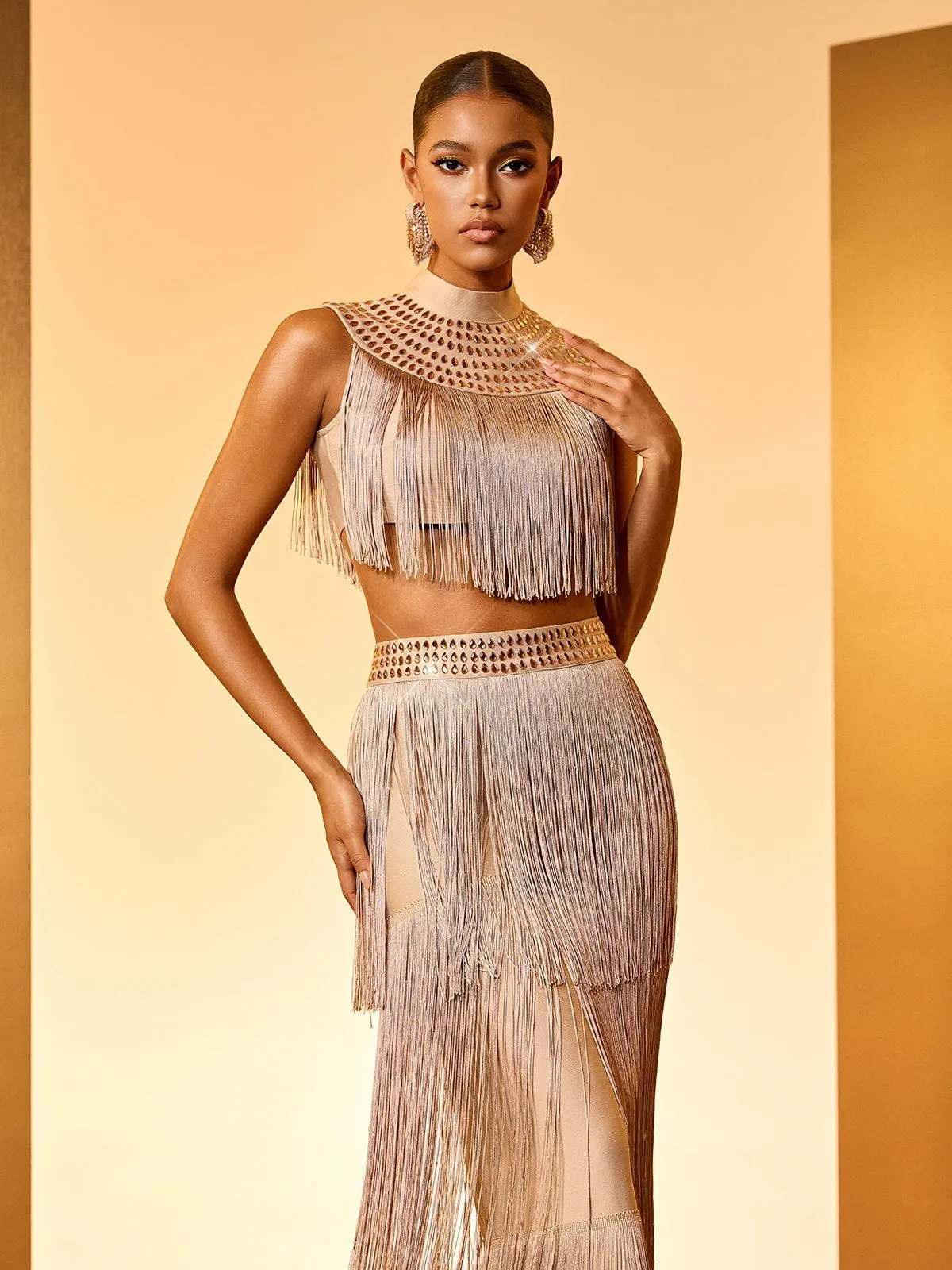 Guiliaine Rhinestone Fringe Skirt Set sold by Mew Mews product image thumbnail 2