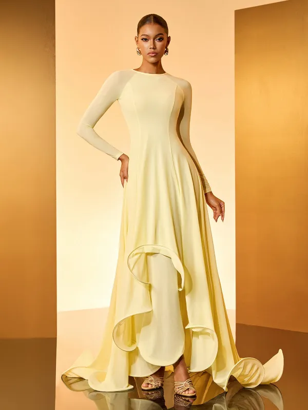 Gwyllyn Long Sleeve Ruffle Maxi Dress made by Mew Mews