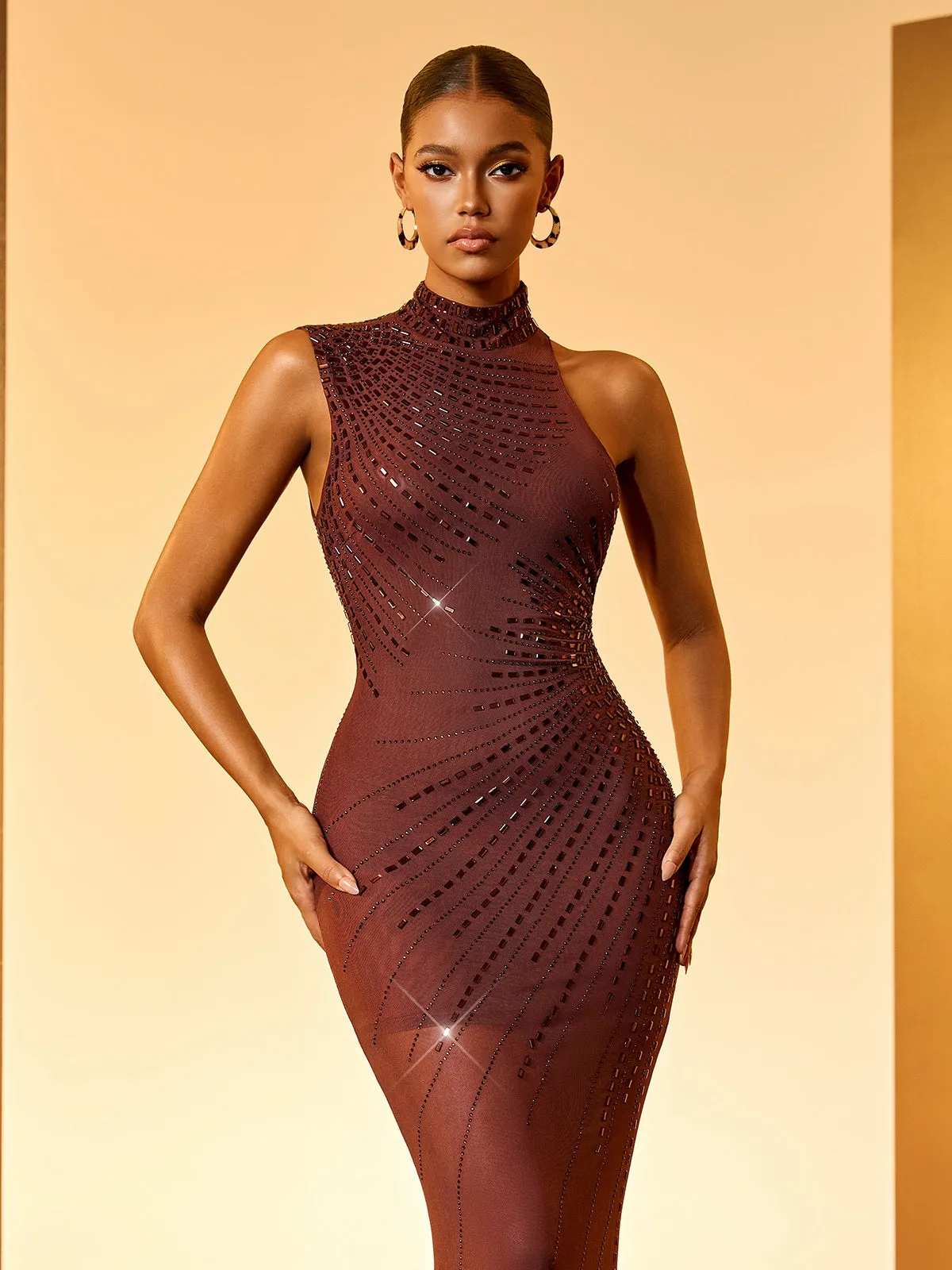 Gryta Sleeveless Rhinestone Mesh Maxi Dress sold by Mew Mews product image thumbnail 5