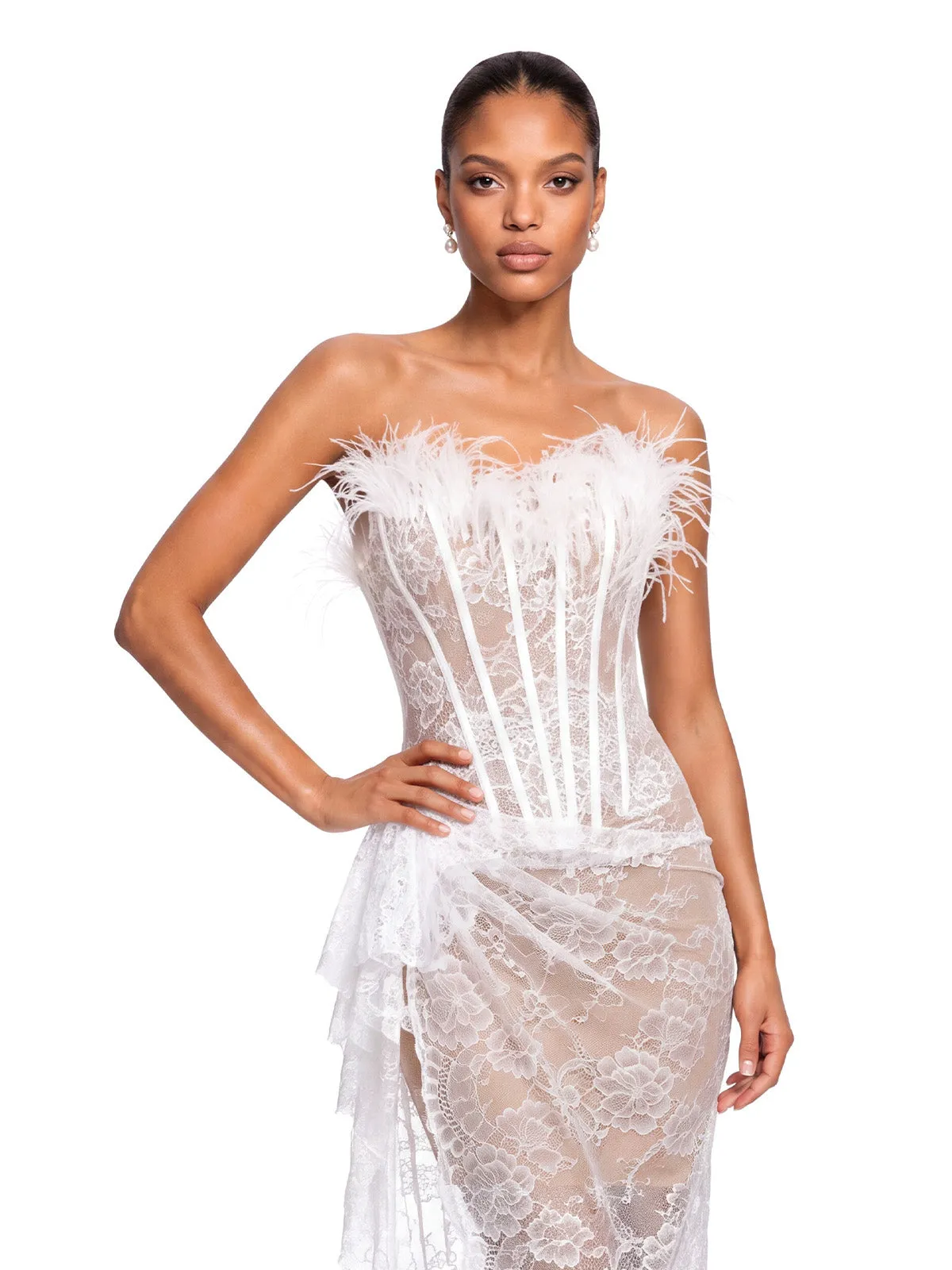 Ildessa Strapless Lace Feather Maxi Dress sold by Mew Mews product image thumbnail 2