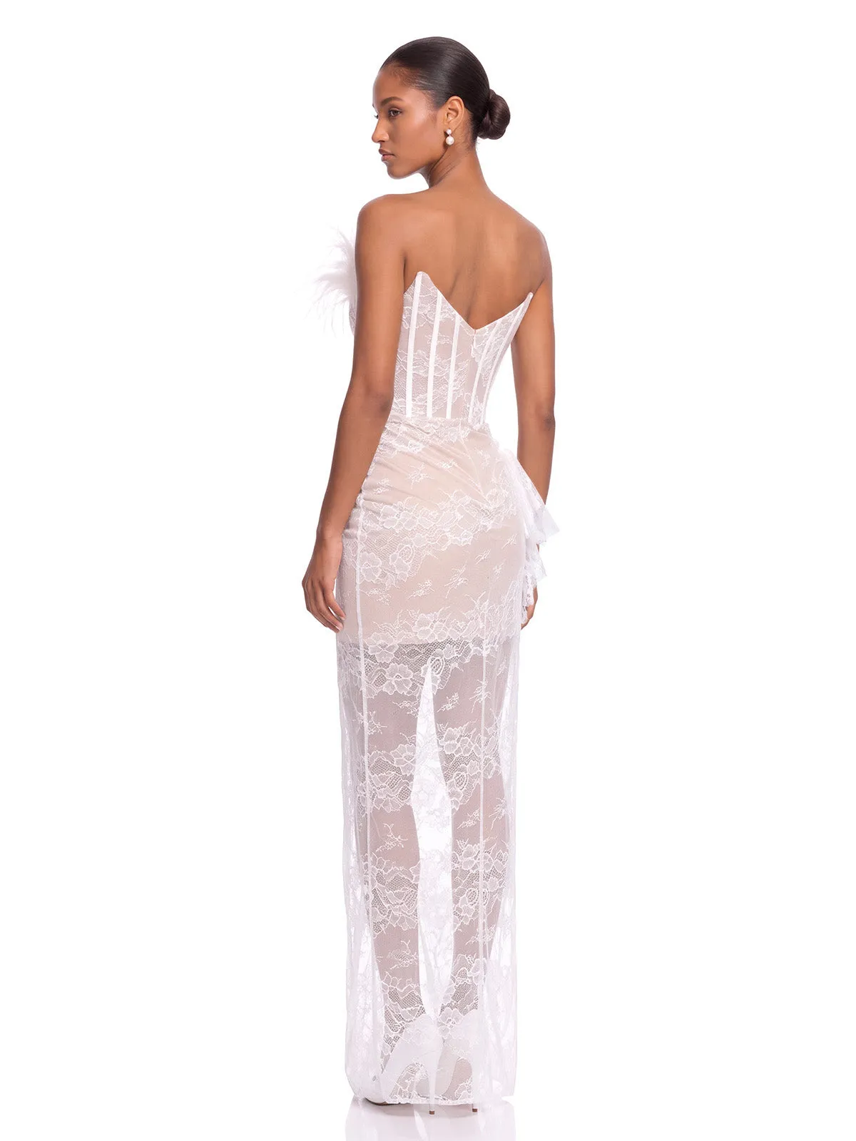 Ildessa Strapless Lace Feather Maxi Dress sold by Mew Mews product image thumbnail 4