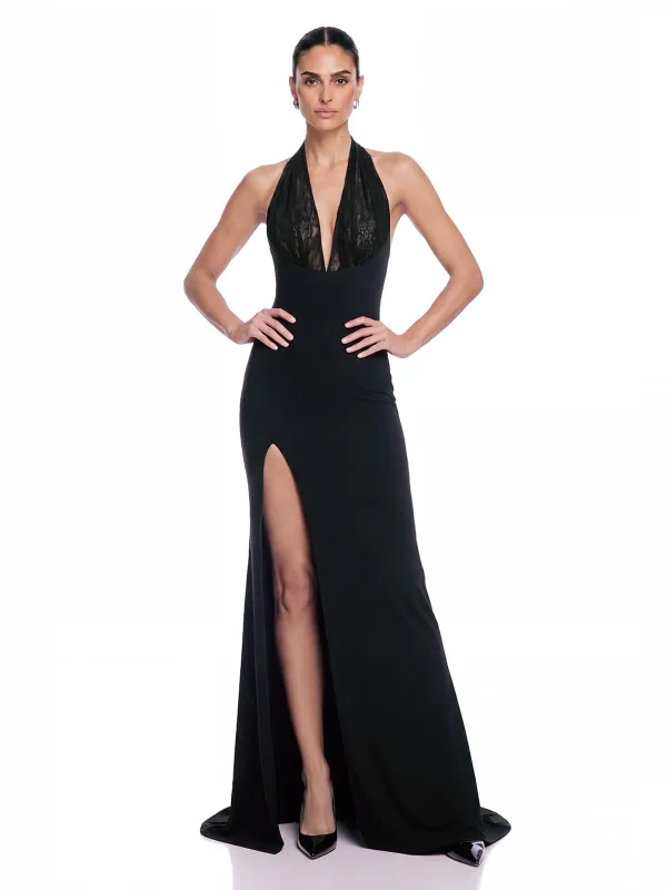 Gilmora V Neck Lace Split Maxi Dress made by Mew Mews