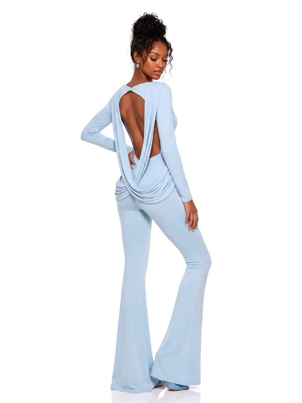 Parnelle Open Back Flared Jumpsuit made by Mew Mews