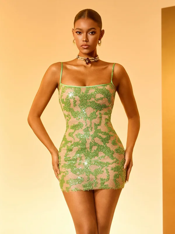 Halszka Spaghetti Sequin Mini Dress made by Mew Mews
