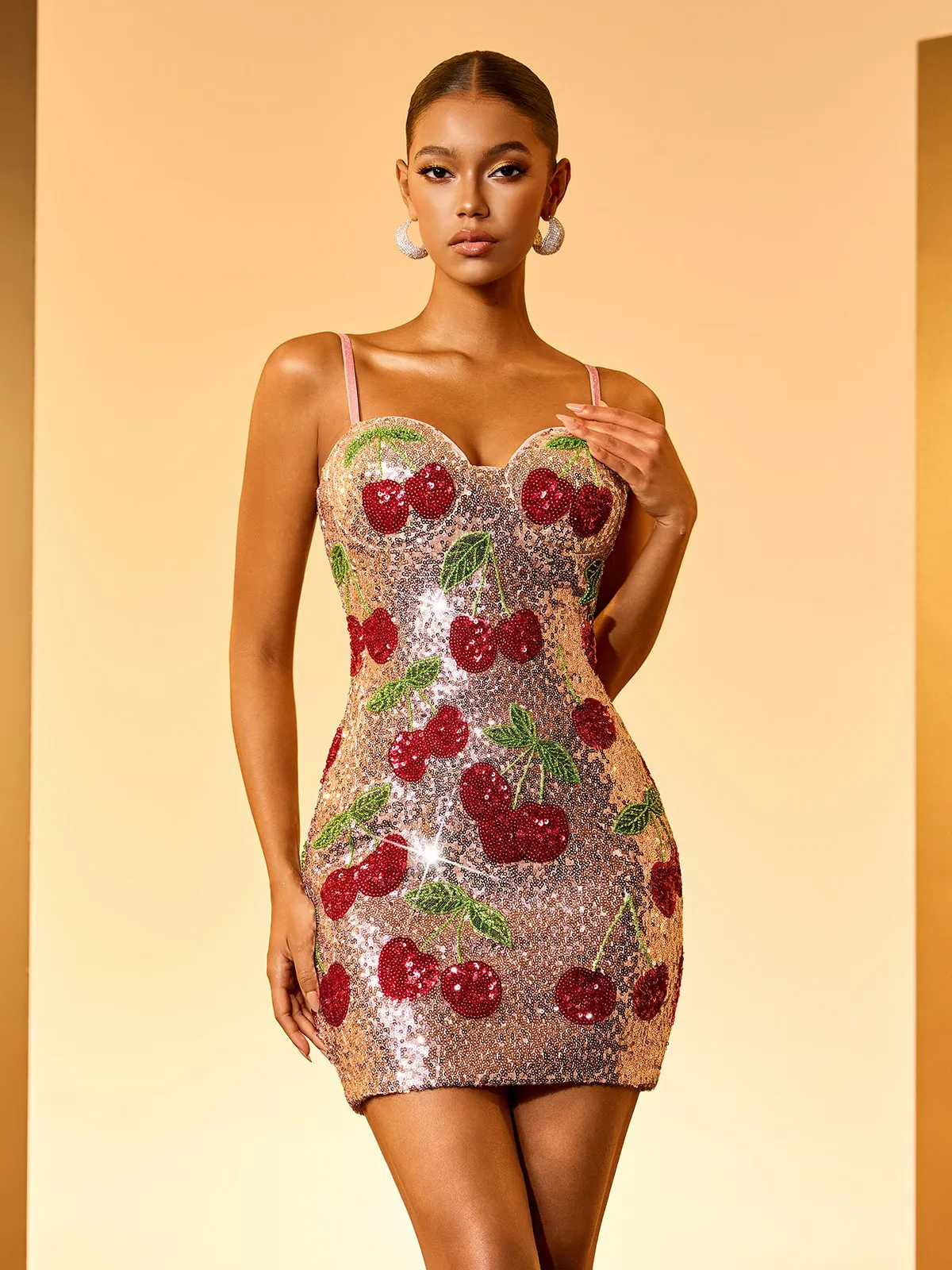 Gzifa Spaghetti Cherry Sequin Mini Dress sold by Mew Mews product image thumbnail 3