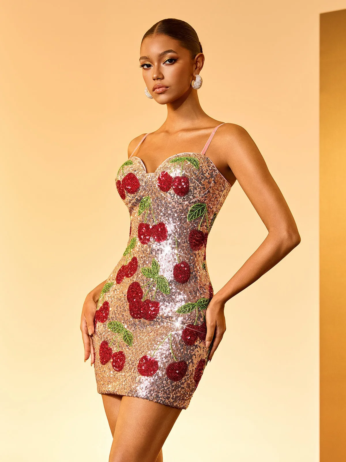 Gzifa Spaghetti Cherry Sequin Mini Dress sold by Mew Mews product image thumbnail 4