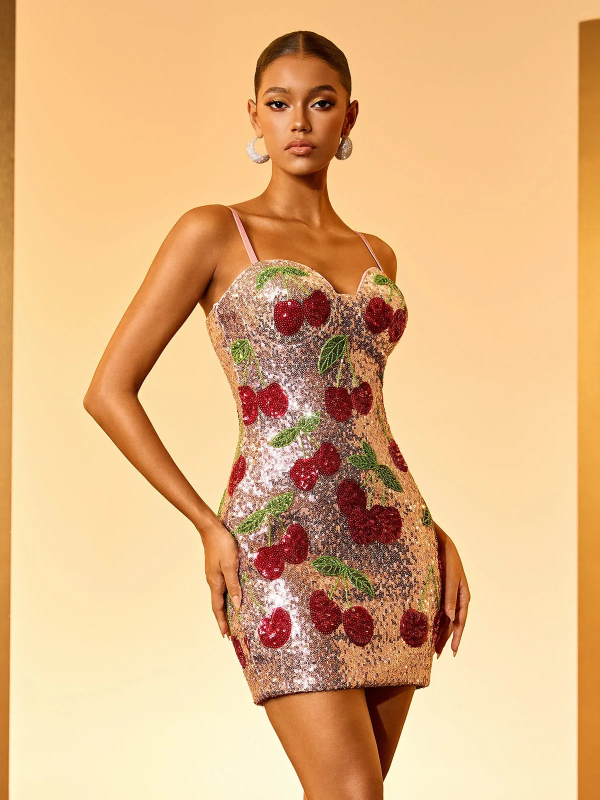 Gzifa Spaghetti Cherry Sequin Mini Dress sold by Mew Mews product image thumbnail 2