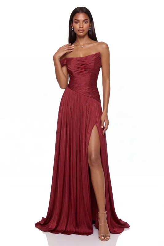 Emsarin Ruched Split Maxi Dress made by Mew Mews