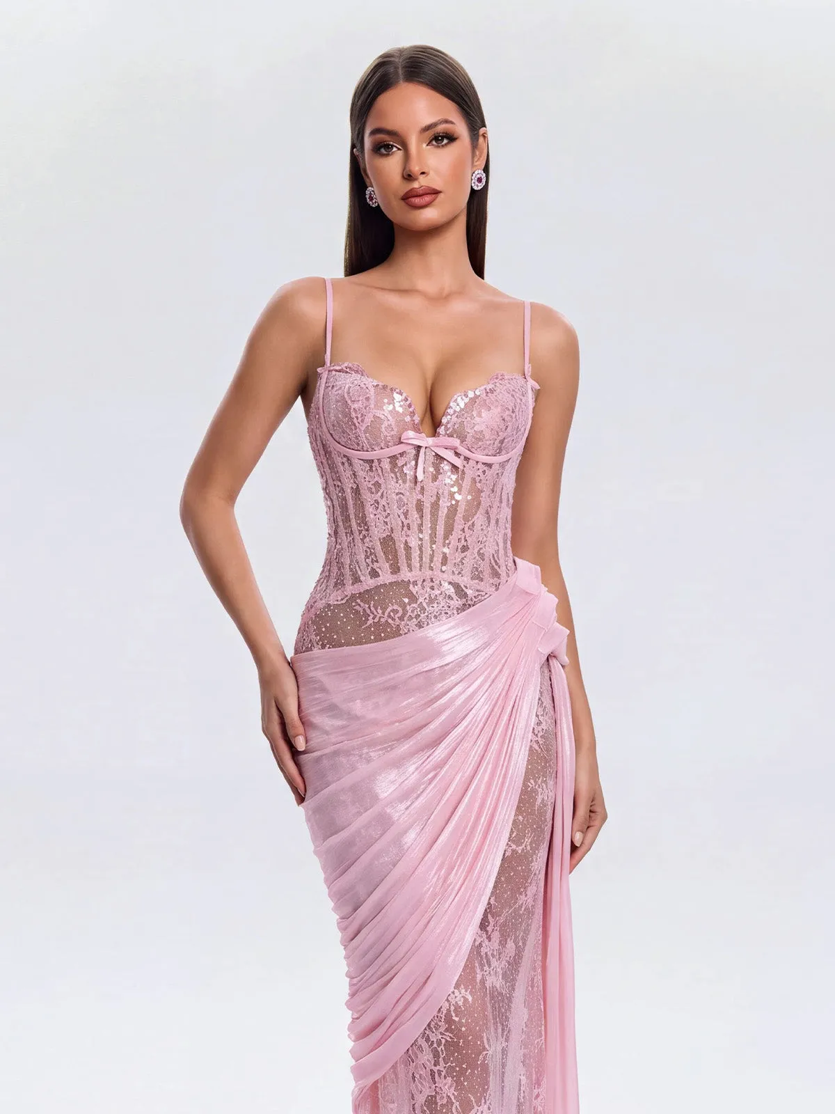 Uvoria Spaghetti Lace Ruched Maxi Dress sold by Mew Mews product image thumbnail 2