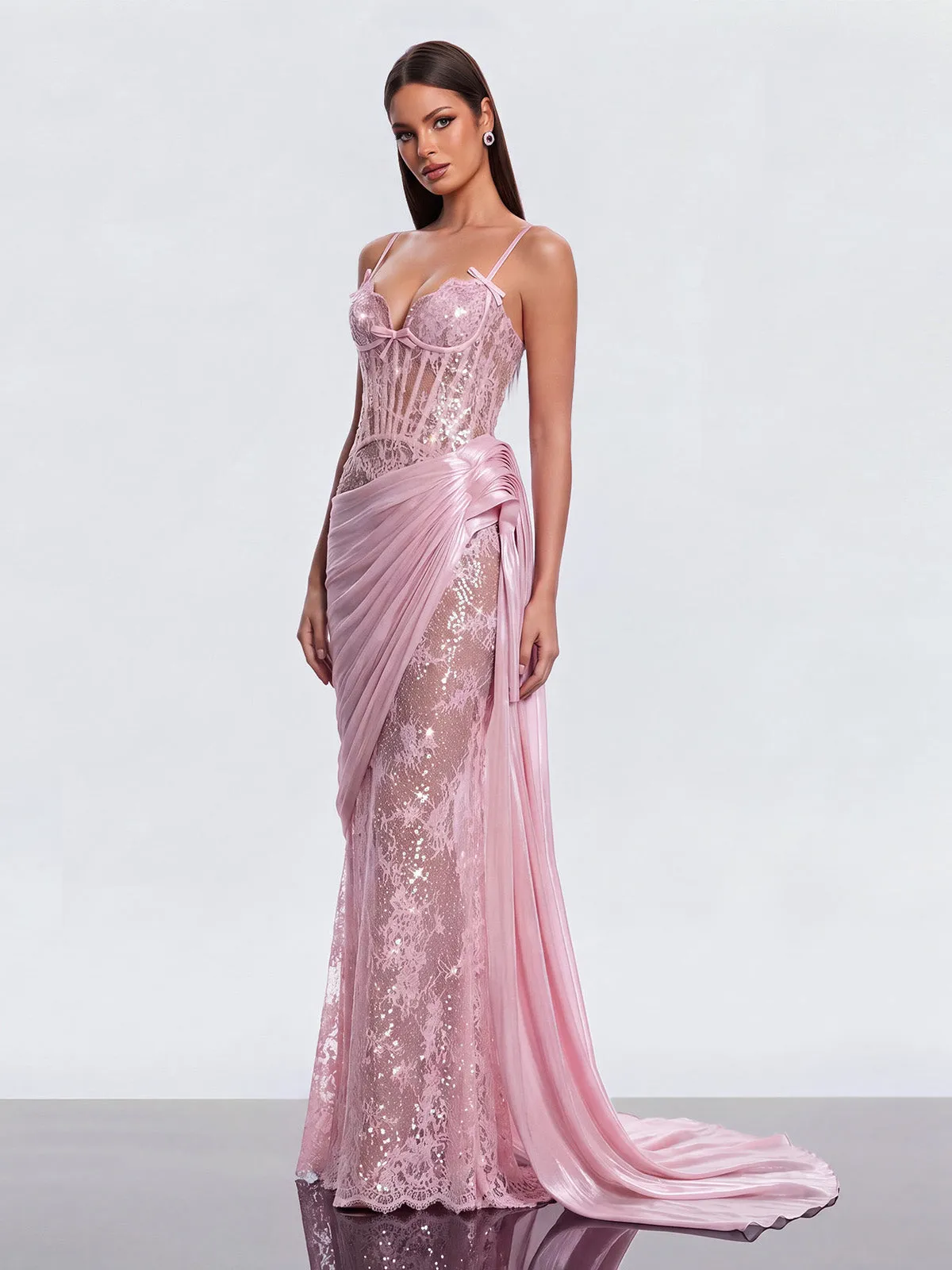 Uvoria Spaghetti Lace Ruched Maxi Dress sold by Mew Mews product image thumbnail 3