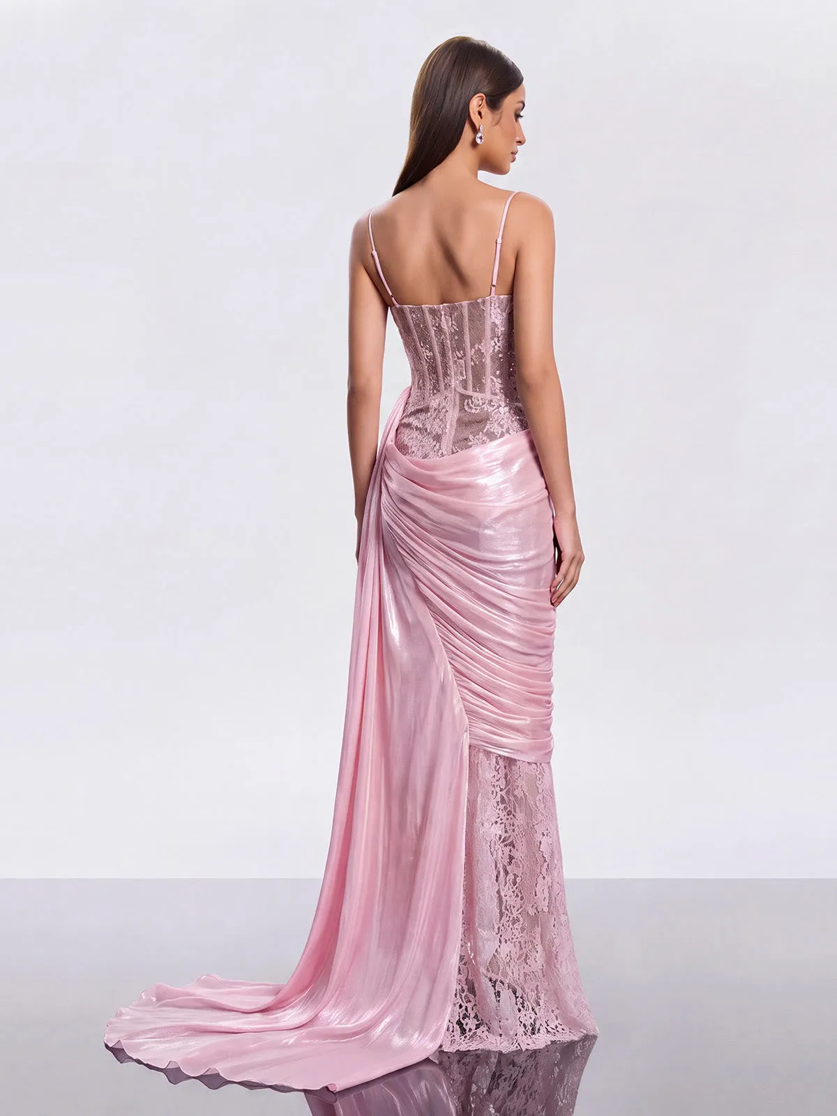 Uvoria Spaghetti Lace Ruched Maxi Dress sold by Mew Mews product image thumbnail 4