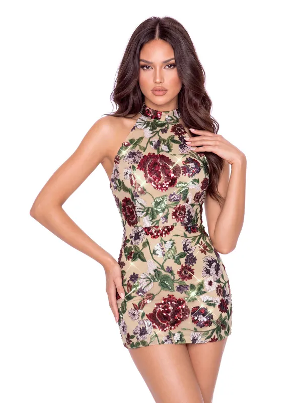 Avenroth Halterneck Sequin Mini Dress made by Mew Mews