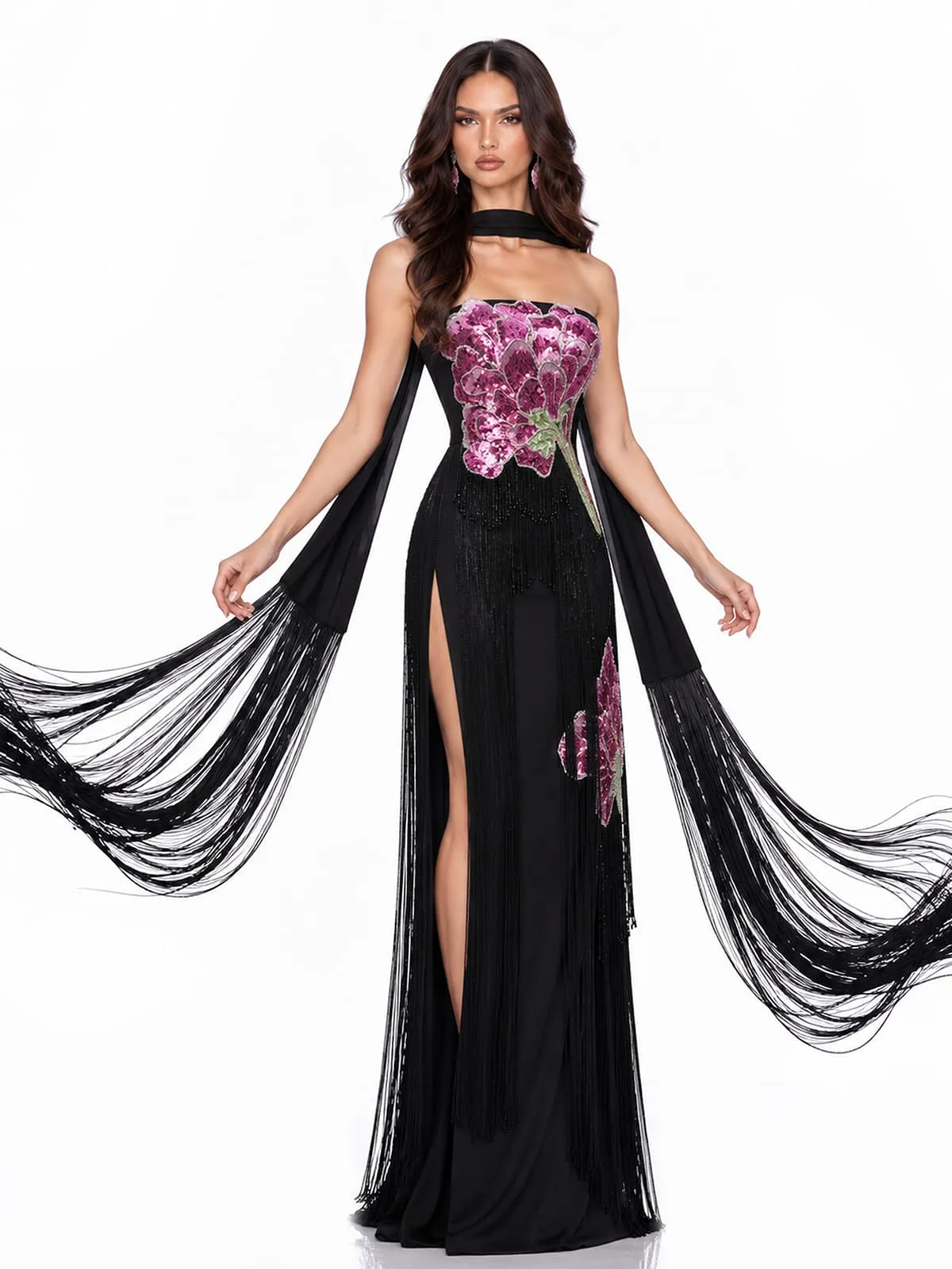 Kormesa Scarf Sequin Fringe Maxi Dress sold by Mew Mews