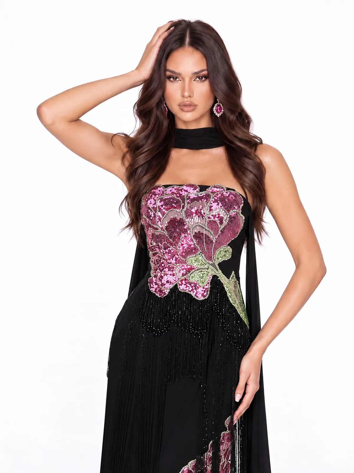 Kormesa Scarf Sequin Fringe Maxi Dress sold by Mew Mews product image thumbnail 2