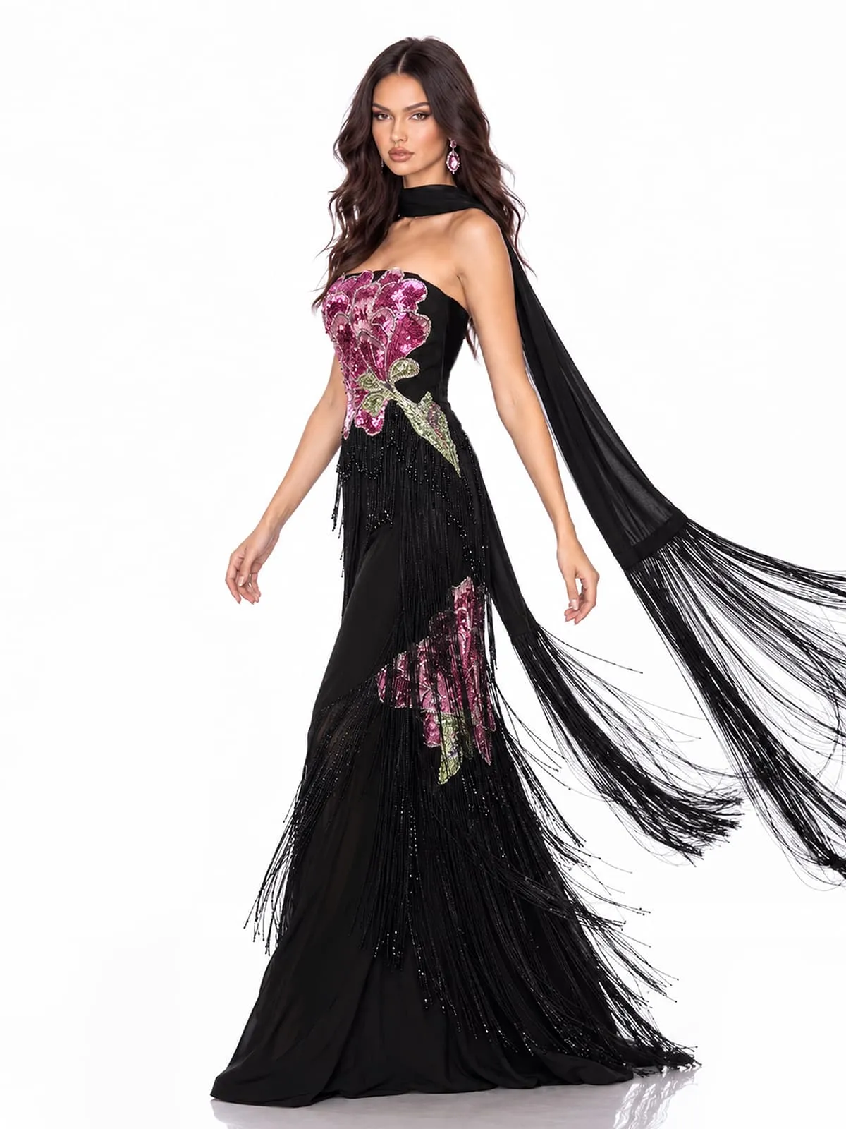 Kormesa Scarf Sequin Fringe Maxi Dress sold by Mew Mews product image thumbnail 3