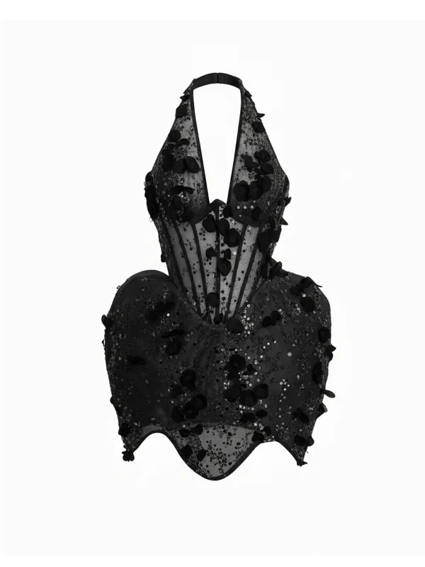 Eltarek Halterneck Sequin Mini Dress In Black made by Mew Mews