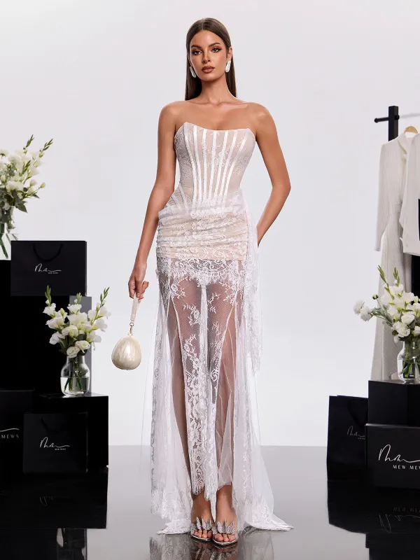 Hylrek Strapless Lace Maxi Dress made by Mew Mews