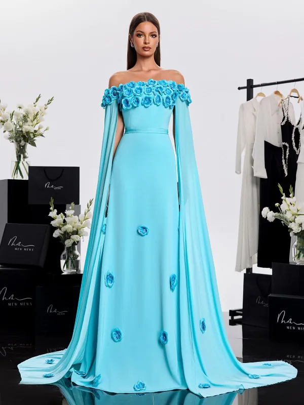 Haracha Off Shoulder Flower Draped Dress made by Mew Mews