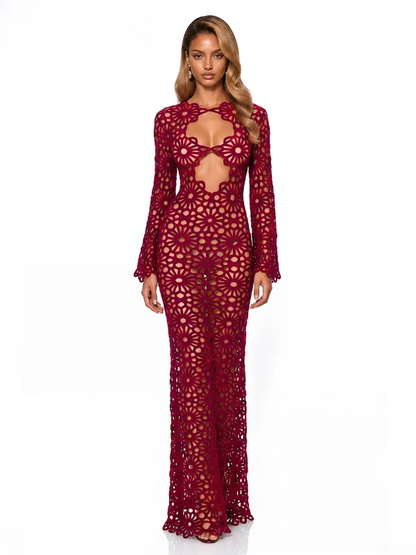 Xirelli Cutout Lace Maxi Dress In Wine made by Mew Mews
