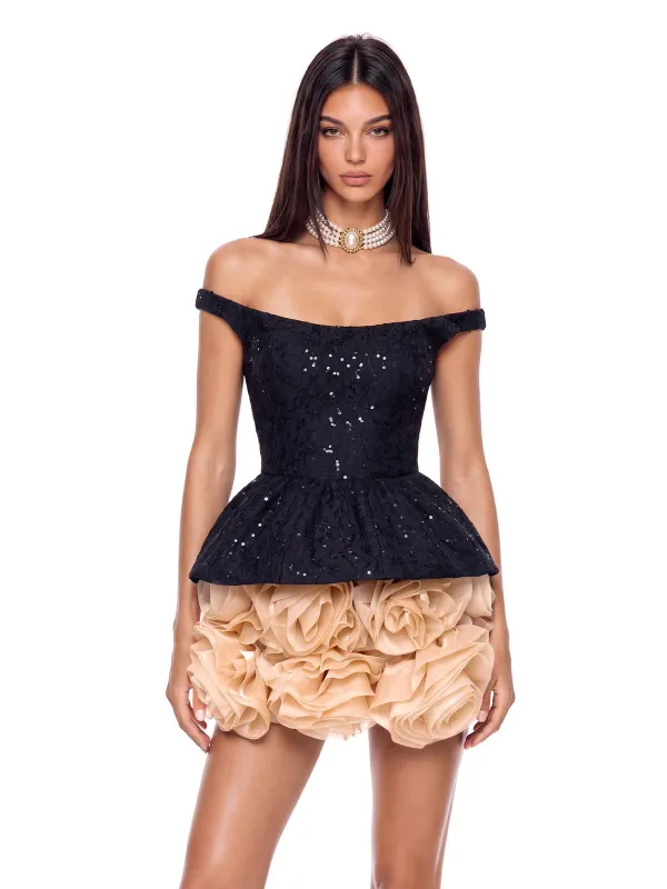 Haldro Sequin Flower Mini Dress made by Mew Mews