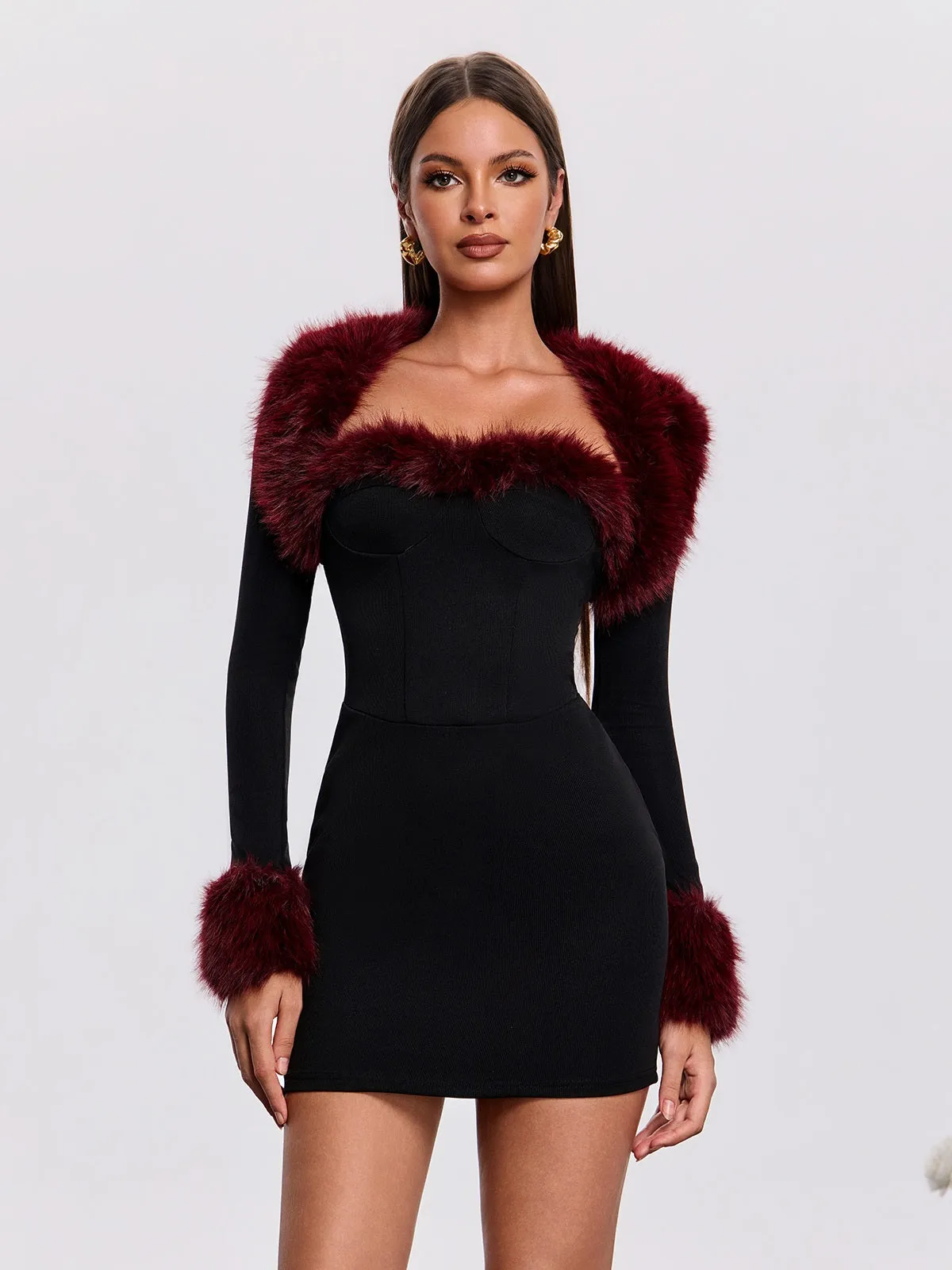 Vatheris Long Sleeve Faux Fur Mini Dress sold by Mew Mews product image thumbnail 5