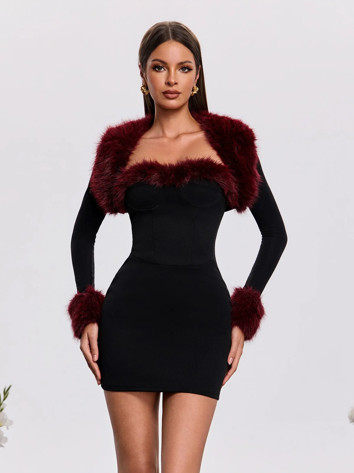 Vatheris Long Sleeve Faux Fur Mini Dress sold by Mew Mews product image thumbnail 2