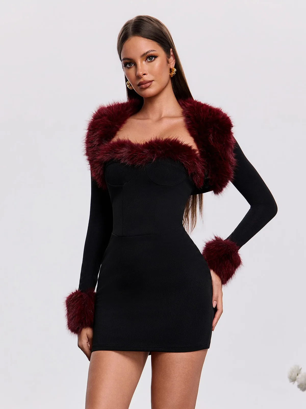 Vatheris Long Sleeve Faux Fur Mini Dress sold by Mew Mews product image thumbnail 4