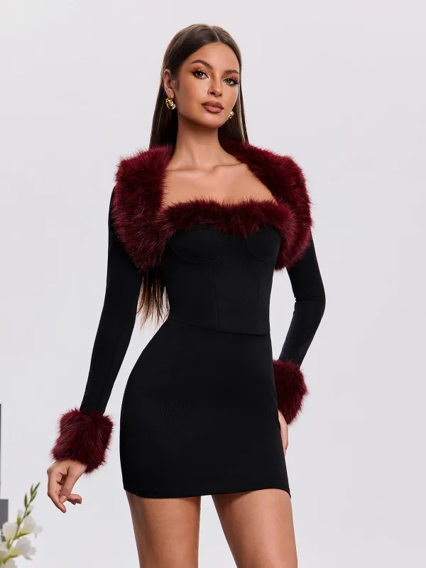 Vatheris Long Sleeve Faux Fur Mini Dress made by Mew Mews
