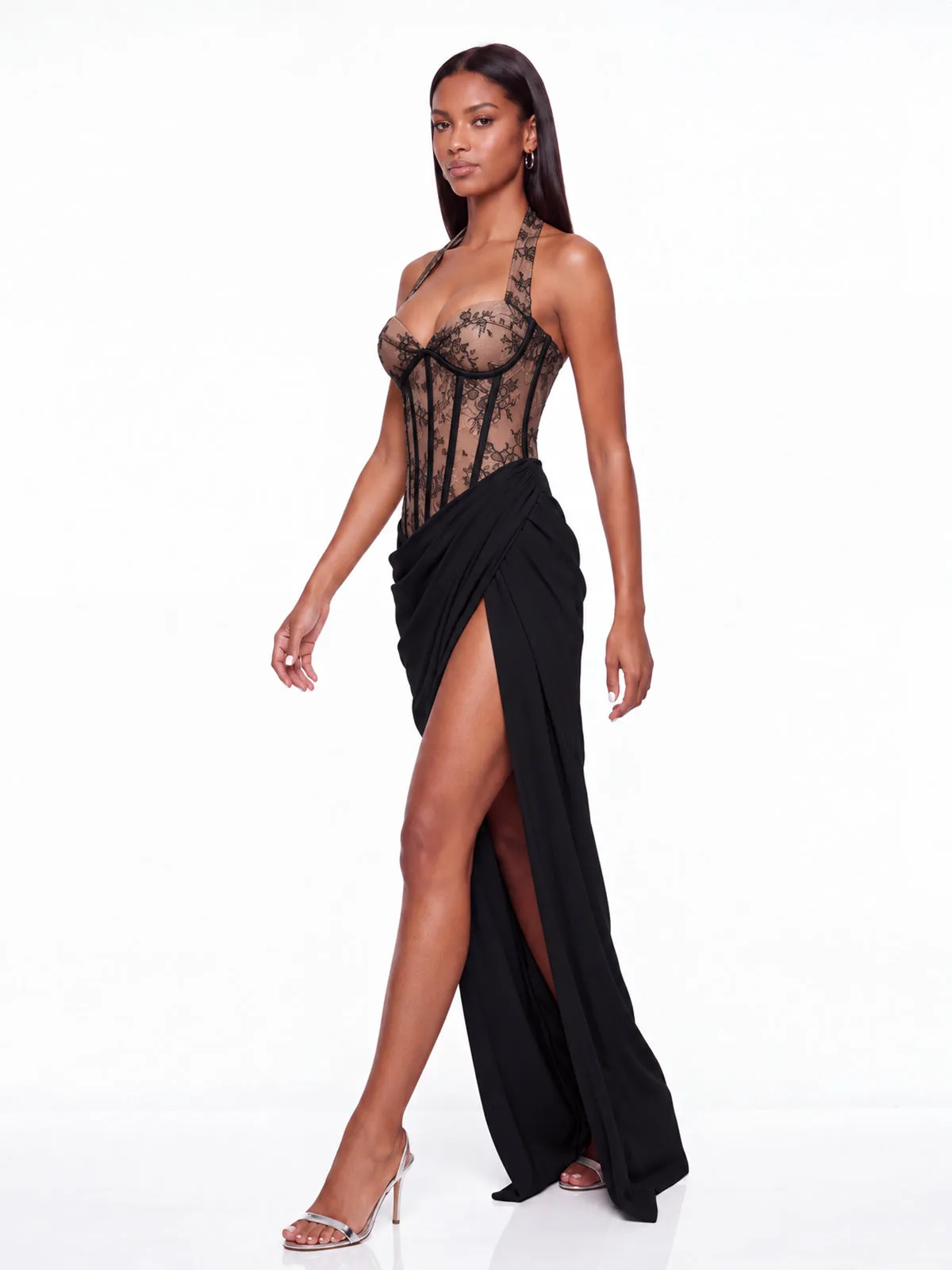 Fujiye Halterneck Lace Corset Split Dress In Black sold by Mew Mews product image thumbnail 4