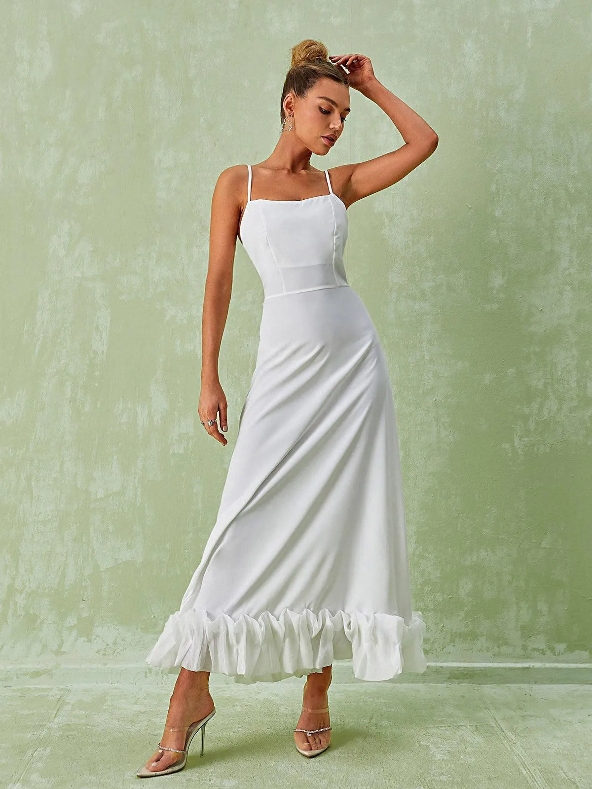 Ilsa Spaghetti Maxi Dress In White sold by Mew Mews