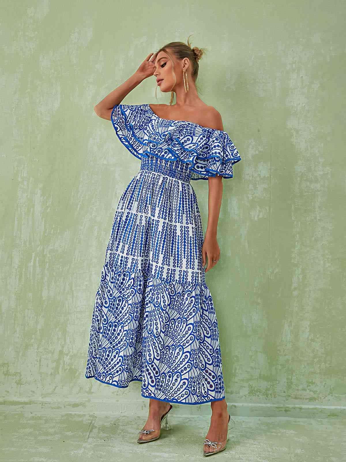 Soleil Off Shoulder Hollow Maxi Dress In Blue sold by Mew Mews product image thumbnail 3