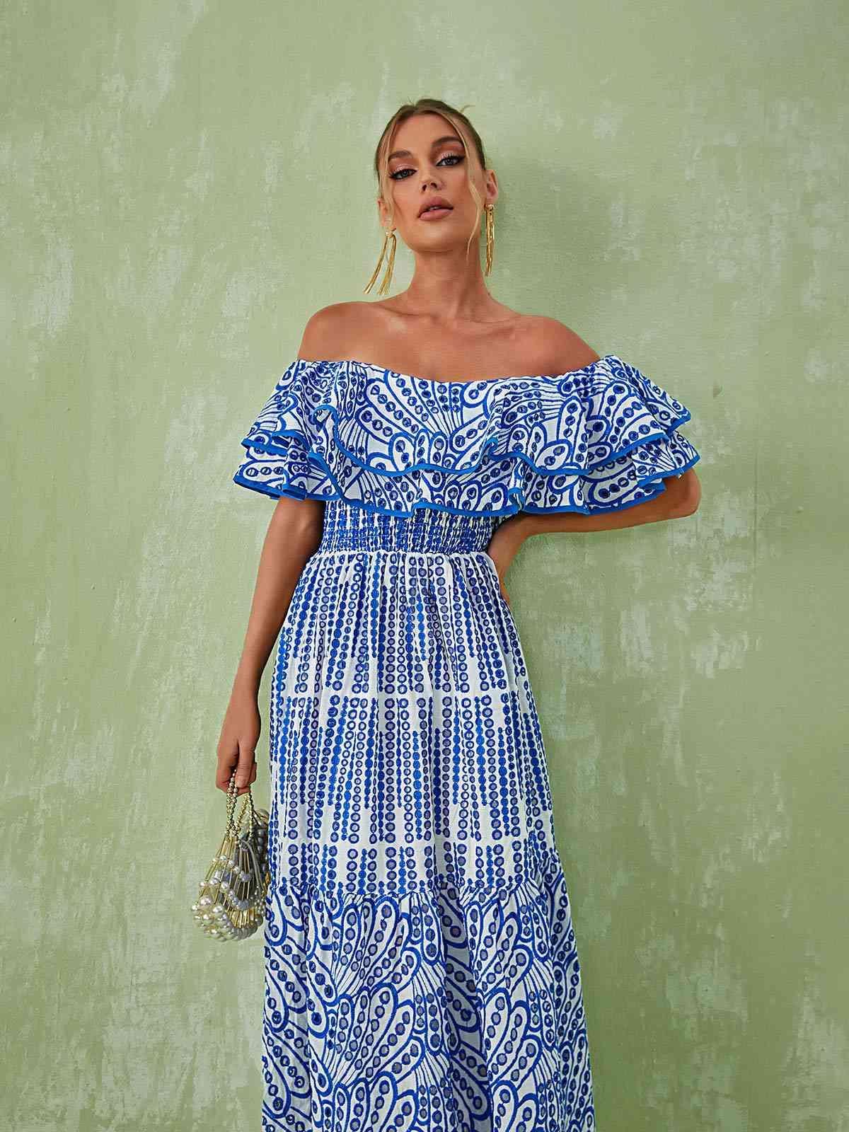 Soleil Off Shoulder Hollow Maxi Dress In Blue sold by Mew Mews product image thumbnail 4