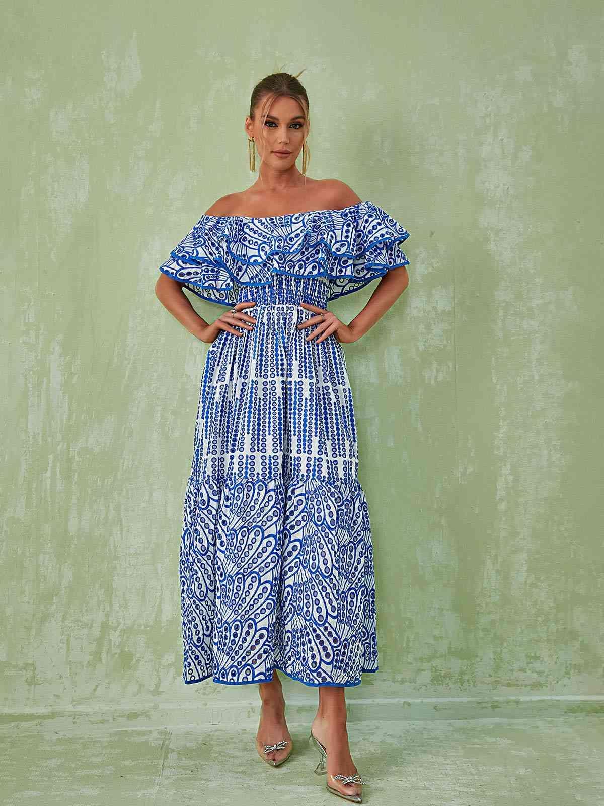 Soleil Off Shoulder Hollow Maxi Dress In Blue sold by Mew Mews product image thumbnail 2