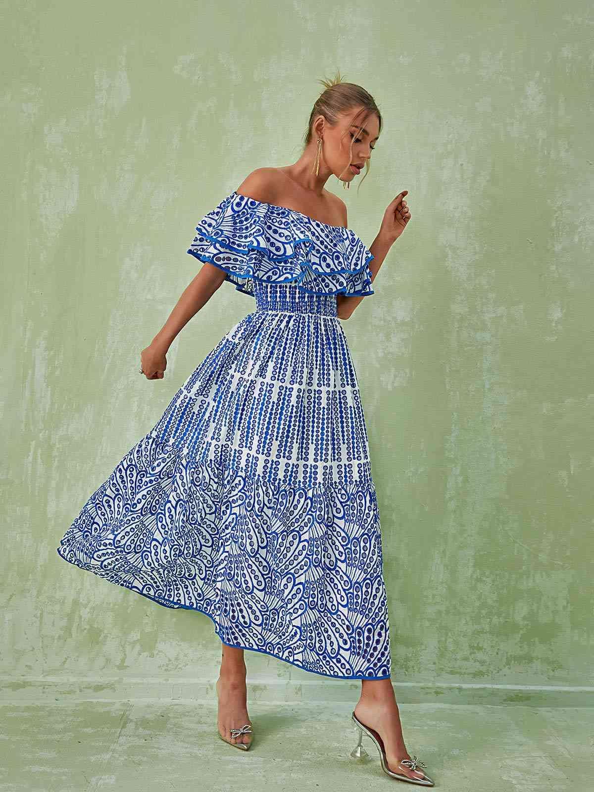 Soleil Off Shoulder Hollow Maxi Dress In Blue sold by Mew Mews product image thumbnail 5